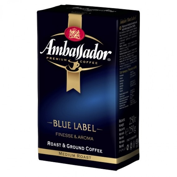 Кофе 'Ambassador' (Амбассадор) Blue Label молотый 250г пакет Италия
