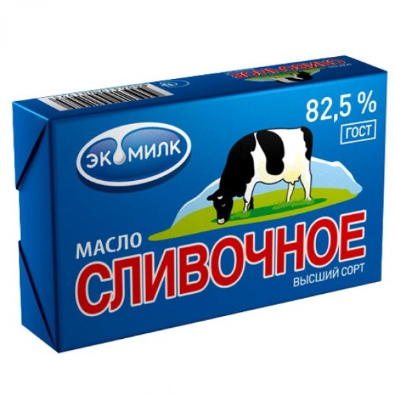 Масло сладко-сливочное 'Экомилк' сливочное 82,5% 180г фольга
