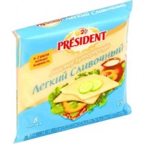 Сыр плавленый 'President' (Президент) Мастер Бутерброда легкий сливочный 20% 150г 8-ломтиков