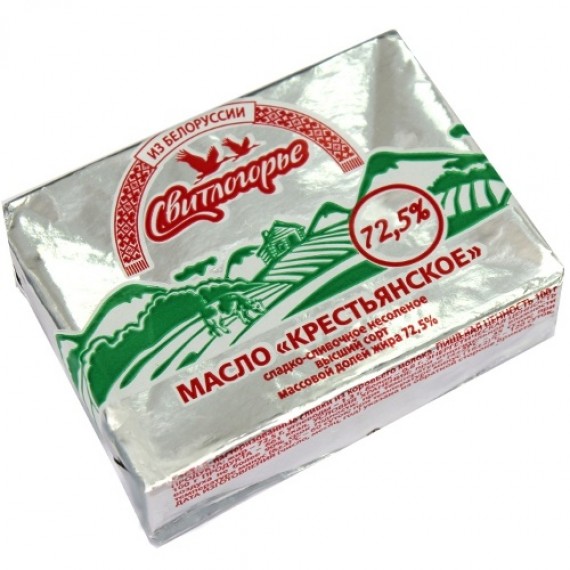 Масло сладко-сливочное 'Свитлогорье' крестьянское 72,5% 180г Белорусь
