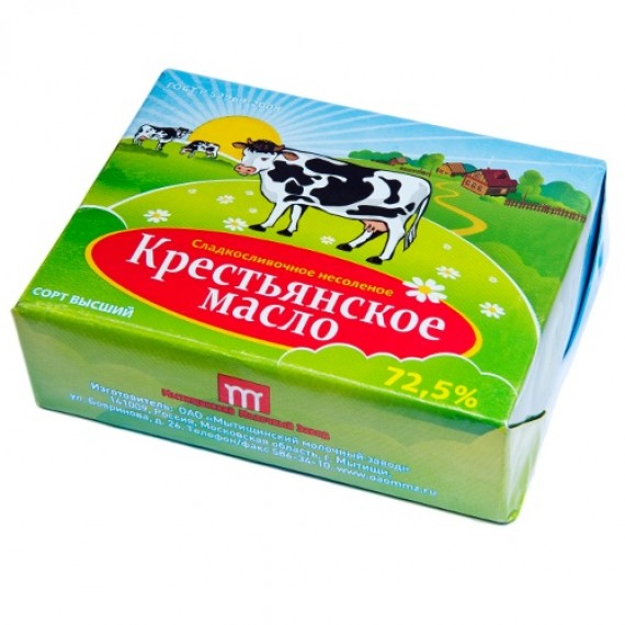Масло сладко-сливочное 'Крестьянское' 72,5% 200г фольга Мытищинский М3