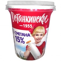 Сметана 'Останкинская' 15% 350г пл.стакан