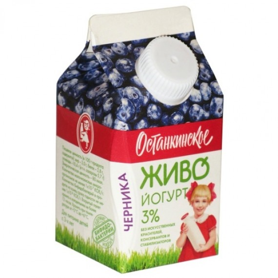 Биойогурт питьевой 'Останкинское' Живо со вкусом черники 3% 200г