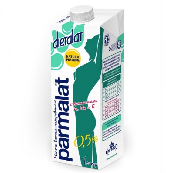 Молоко 'Parmalat' (Пармалат) Диеталат витаминизированное 0,5% 1,0л стерилизованное пакет